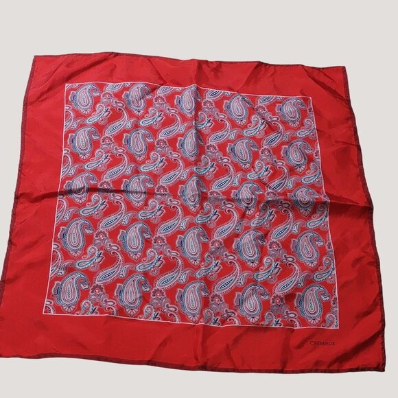 Red Paisley Silk Pocket Square Small Scarf Handkerchief Purse Handbag  16 by 16 - Picture 1 of 9